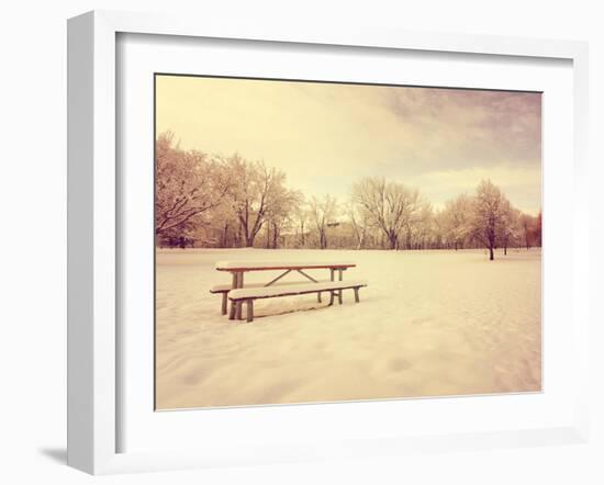 A Scenic Cold Winter Landscape with Snow and Trees Done with a Retro Vintage Instagram Filter-graphicphoto-Framed Photographic Print