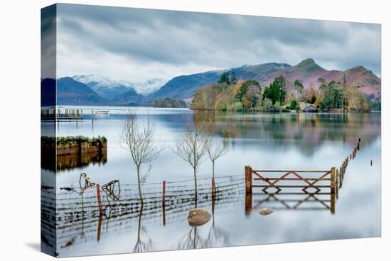 A Scenic Landscape View of Derwentwater, Winter with a Flooded Field and Gate-Julian Eales-Stretched Canvas