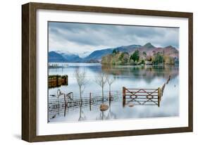 A Scenic Landscape View of Derwentwater, Winter with a Flooded Field and Gate-Julian Eales-Framed Photographic Print