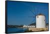 A scenic view of the Parikia waterfront and a traditional windmill. Cyclades Islands, Greece.-Sergio Pitamitz-Framed Stretched Canvas