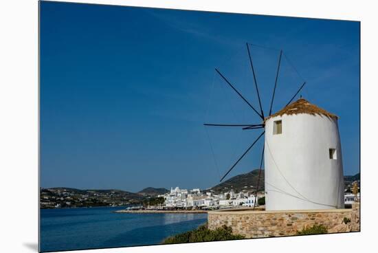 A scenic view of the Parikia waterfront and a traditional windmill. Cyclades Islands, Greece.-Sergio Pitamitz-Mounted Premium Photographic Print