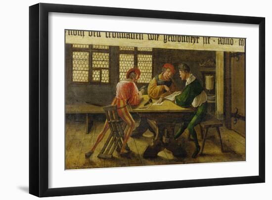 A Schoolmaster Explaining a Document to Two Illiterate Journeymen, 1516-Ambrosius Holbein-Framed Giclee Print