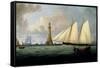 A Schooner of the Royal Yacht Squadron off the Eddystone Lighthouse, 1831-John Lynn-Framed Stretched Canvas