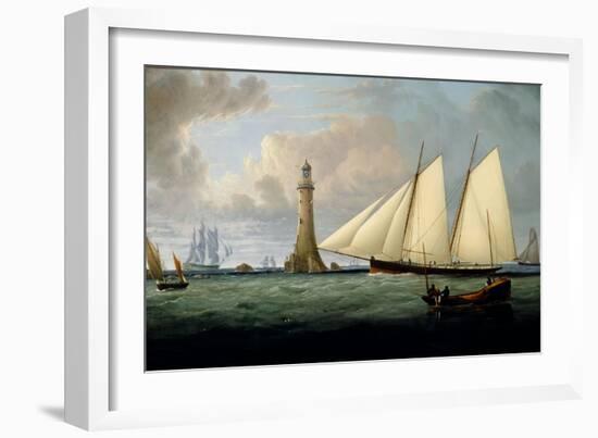 A Schooner of the Royal Yacht Squadron off the Eddystone Lighthouse, 1831-John Lynn-Framed Giclee Print