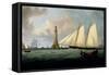 A Schooner of the Royal Yacht Squadron off the Eddystone Lighthouse, 1831-John Lynn-Framed Stretched Canvas