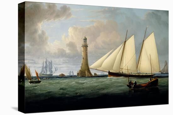 A Schooner of the Royal Yacht Squadron off the Eddystone Lighthouse, 1831-John Lynn-Stretched Canvas