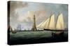 A Schooner of the Royal Yacht Squadron off the Eddystone Lighthouse, 1831-John Lynn-Stretched Canvas