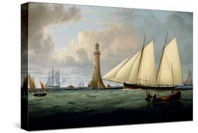 A Schooner of the Royal Yacht Squadron off the Eddystone Lighthouse, 1831-John Lynn-Stretched Canvas