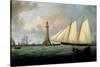 A Schooner of the Royal Yacht Squadron off the Eddystone Lighthouse, 1831-John Lynn-Stretched Canvas