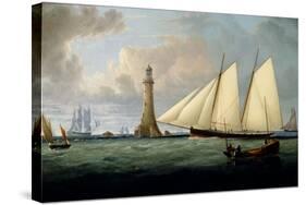 A Schooner of the Royal Yacht Squadron off the Eddystone Lighthouse, 1831-John Lynn-Stretched Canvas