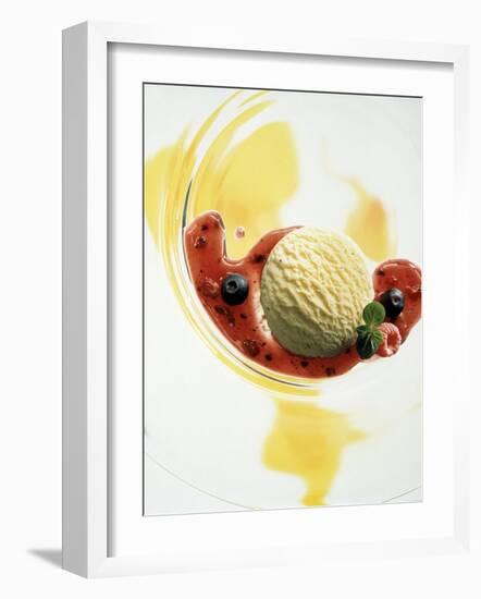 A Scoop of Vanilla Ice Cream with Berry Sauce-Jan-peter Westermann-Framed Photographic Print