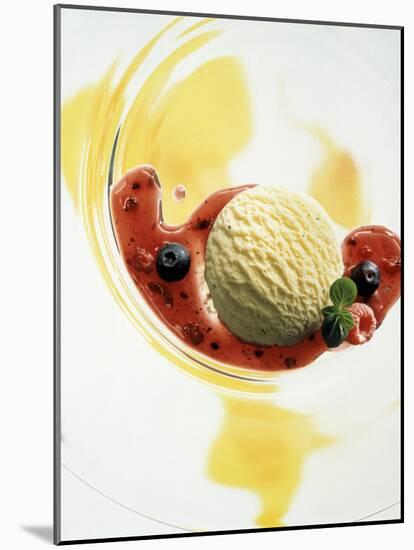 A Scoop of Vanilla Ice Cream with Berry Sauce-Jan-peter Westermann-Mounted Photographic Print