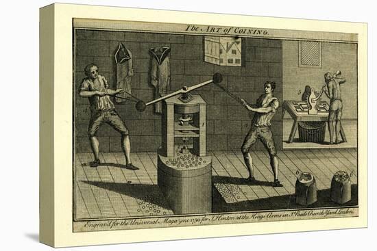 A Screw Press in Operation at the Royal Mint in the Tower, from the Universal Magazine, 1750-null-Stretched Canvas