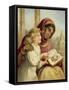 A Scripture Lesson - Indian Girl Teaching an English Child-English School-Framed Stretched Canvas