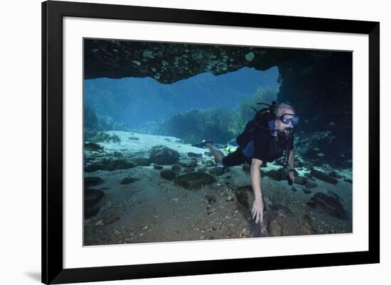 A Scuba Diver Explores the Blue Springs Cave in Marianna, Florida-null-Framed Premium Giclee Print