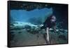 A Scuba Diver Explores the Blue Springs Cave in Marianna, Florida-null-Framed Stretched Canvas