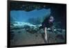 A Scuba Diver Explores the Blue Springs Cave in Marianna, Florida-null-Framed Art Print