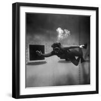 A Scuba Diver Inside a Large Metal Water Tank. Photograph by Heinz Zinram-Heinz Zinram-Framed Photographic Print