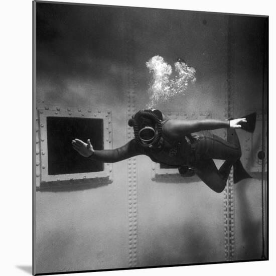 A Scuba Diver Inside a Large Metal Water Tank. Photograph by Heinz Zinram-Heinz Zinram-Mounted Photographic Print