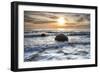 A seagull sat on a Moeraki Boulders at sunrise, Otago, South Island, New Zealand-Ed Rhodes-Framed Photographic Print