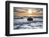 A seagull sat on a Moeraki Boulders at sunrise, Otago, South Island, New Zealand-Ed Rhodes-Framed Photographic Print