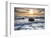 A seagull sat on a Moeraki Boulders at sunrise, Otago, South Island, New Zealand-Ed Rhodes-Framed Photographic Print