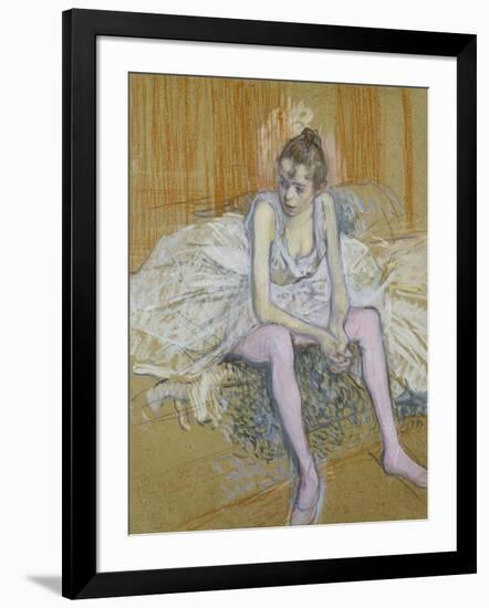 A Seated Dancer with Pink Stockings, 1890-Henri de Toulouse-Lautrec-Framed Giclee Print