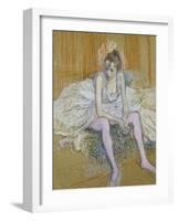 A Seated Dancer with Pink Stockings, 1890-Henri de Toulouse-Lautrec-Framed Giclee Print
