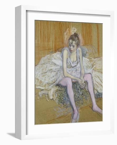 A Seated Dancer with Pink Stockings, 1890-Henri de Toulouse-Lautrec-Framed Giclee Print