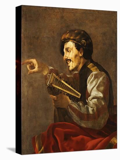 A Seated Lutanist Pointing-Hendrick Ter Brugghen-Stretched Canvas