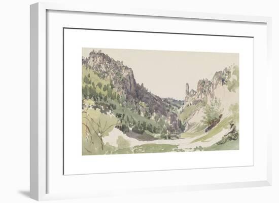A Seated Man Contemplating a Sunlit Mountain Valley-Jakob Alt-Framed Premium Giclee Print