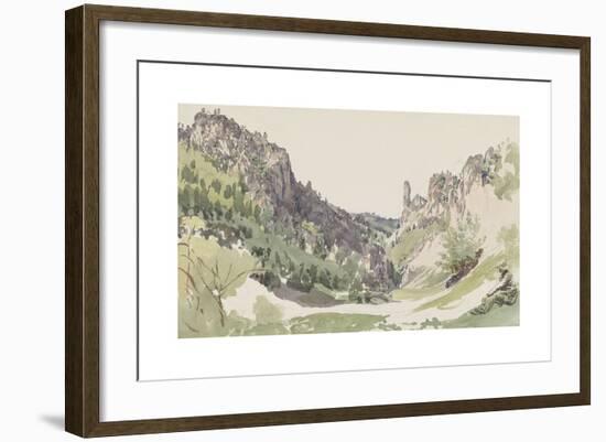 A Seated Man Contemplating a Sunlit Mountain Valley-Jakob Alt-Framed Premium Giclee Print