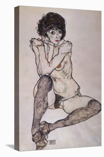 A Seated Nude Female, 1914-Egon Schiele-Stretched Canvas