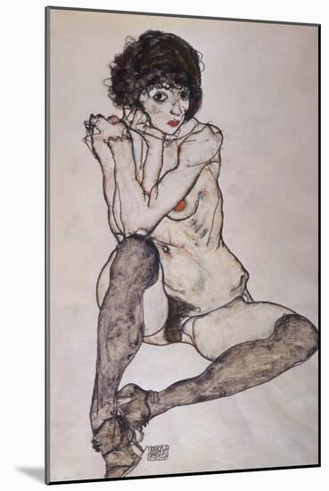 A Seated Nude Female, 1914-Egon Schiele-Mounted Giclee Print