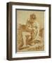 A Seated Nude with a Staff, a Relief with Putti to the Left-Francois Boucher-Framed Giclee Print