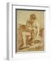 A Seated Nude with a Staff, a Relief with Putti to the Left-Francois Boucher-Framed Giclee Print