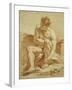 A Seated Nude with a Staff, a Relief with Putti to the Left-Francois Boucher-Framed Giclee Print