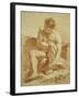 A Seated Nude with a Staff, a Relief with Putti to the Left-Francois Boucher-Framed Giclee Print