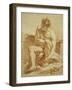 A Seated Nude with a Staff, a Relief with Putti to the Left-Francois Boucher-Framed Giclee Print