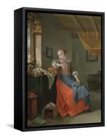 A Seated Woman in an Interior Gazing out of the Window-Thomas Wyck-Framed Stretched Canvas