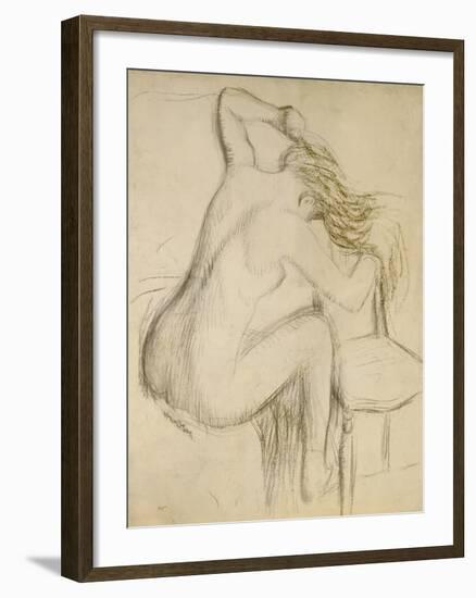 A Seated Woman Styling Her Hair-Edgar Degas-Framed Giclee Print