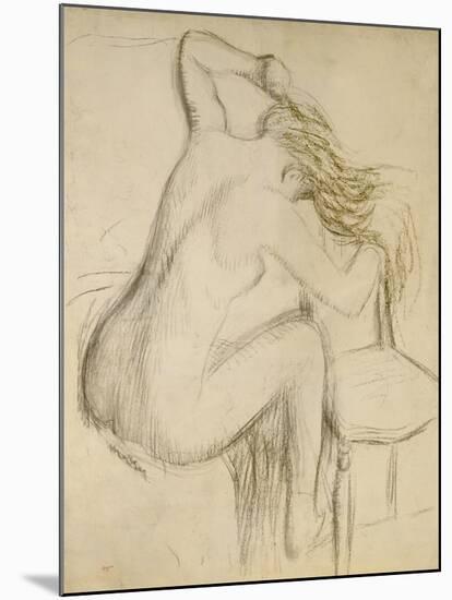 A Seated Woman Styling Her Hair-Edgar Degas-Mounted Giclee Print