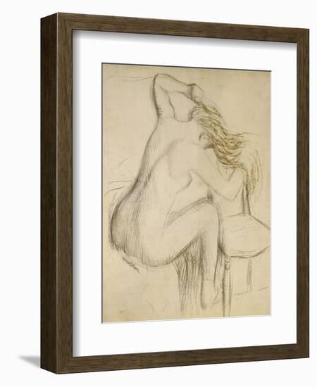 A Seated Woman Styling Her Hair-Edgar Degas-Framed Giclee Print