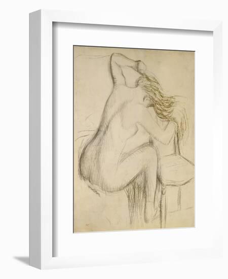 A Seated Woman Styling Her Hair-Edgar Degas-Framed Giclee Print