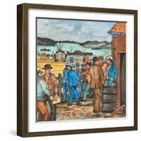 A Seattle, Washington Harbor Scene of a Tanker Strike with Police and Pickets Nearing a Clash-Ronald Ginther-Framed Giclee Print