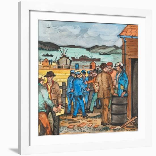 A Seattle, Washington Harbor Scene of a Tanker Strike with Police and Pickets Nearing a Clash-Ronald Ginther-Framed Giclee Print