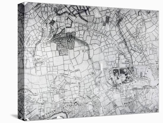 A Section of a Sheet from the Survey of London and its Environs, 1741-5, pub. 1769-John Rocque-Stretched Canvas