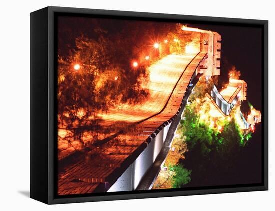A Section of the Great Wall of China is Illuminated by 650 Floodlights-null-Framed Stretched Canvas