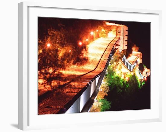 A Section of the Great Wall of China is Illuminated by 650 Floodlights-null-Framed Photographic Print