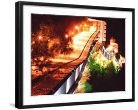 A Section of the Great Wall of China is Illuminated by 650 Floodlights-null-Framed Photographic Print